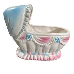 Vintage Inarco‎ Musical Baby Planter, Crib/Bassinet, Rose's Pink & Blue Japan